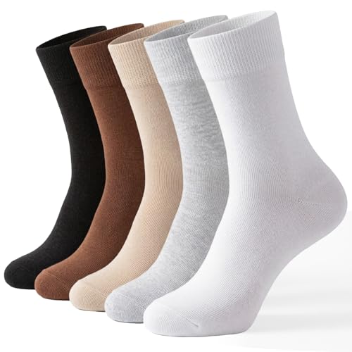Image of Josnown Crew Socks for Women, Thin Cotton Casual Soft Aesthetic Womens Socks 5 Pairs
