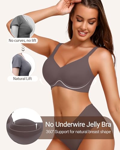 Image of Gailife Smooth Wireless Jelly Bras for Women No Underwire Seamless Push Up Bra Full Coverage Soft Suppor Tshirt Bralettes