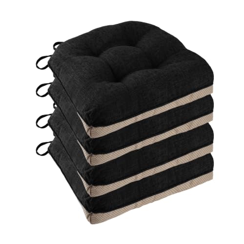FlyGulls Chair Cushions for Dining Chairs Set of 4, 18"x18"x3", Black