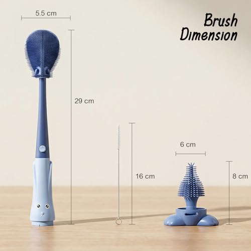 Image of TONY STARK Baby 3-in-1 Silicone Bottle Cleaning Brush Set | 360 Rotatable Handle, BPA-Free Soft Bristles for Cleaning Bottles, Nipples & Pacifiers Safely (Blue1)