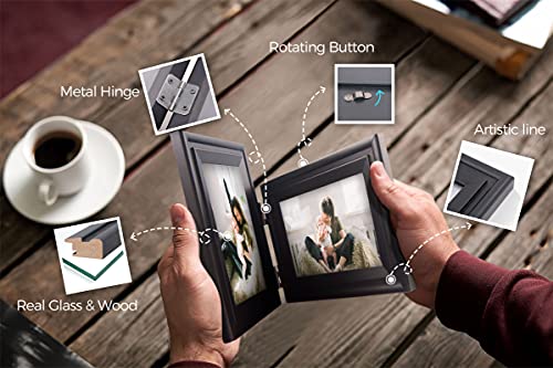 Jd Concept Vertical Horizontal Combo, Double 4X6 Black Wood Folding Picture Frame, Opening 3.5X5.5, Desk-Top Or Wall Mounted, Portrait And Landscape View #TOP1