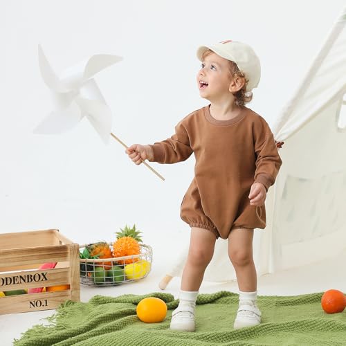 Bafeicao Baby Boy Girl Sweatshirt Romper Organic Cotton Solid Color Long Sleeve Bubble Romper Oversized Warm Fall Winter 5