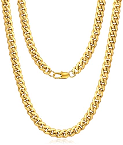 Jewlpire Cuban Link Chain for Men, Silver/Gold Chain for Men Women, 4mm/6mm/10mm Mens Necklace, 18K Gold Plated/316L Stainless Steel Mens Chains Necklaces 18 20 22 24 26 30 Inch
