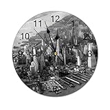 Orologio da parete rotondo moderno vintage con vista aerea del centro di Manhattan, silenzioso, orologio da parete per cucina, ufficio, stile retrò, 40,5 cm