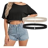 JASGOOD 2 PCS Crop Top Tuck Waist Band Adjustable Band Tucking Sweaters Shirts Elastic Stretch Belts for Women Change Style of Your Tops (Black+Beige)
