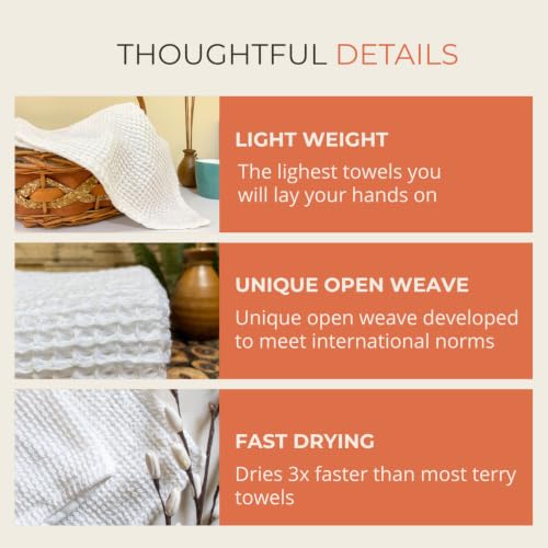 Image of HAMELIN The Ezra Waffle Hand Towel | Pure Cotton Lightweight Anti Microbial & Water Absorbent | Softer Touch Quick Drying Towels | Durable & Long Lasting | White | 70 cm x 43 cm | Pack of 1