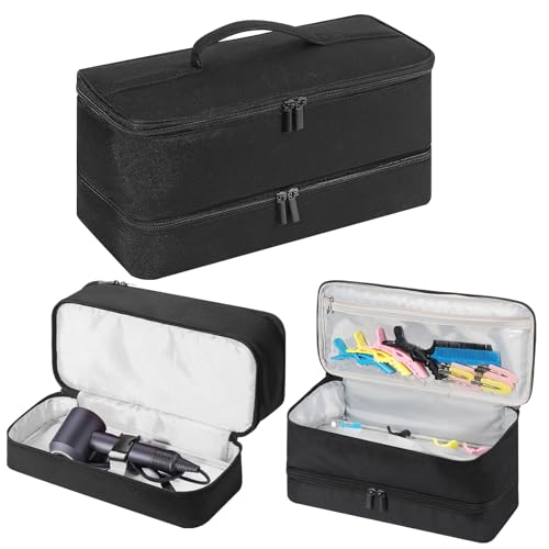 LIONVISON Hair Dryer Travel Bag: Portable Double-Layer Storage Bags - Black Hair Dryer Brush Carrying Case Organiser for Shark Flexstyle/Dyson Airwrap Styler/Volumizer and Attachments - Bag Only