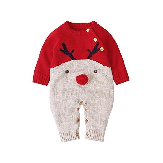 Mono Suéter de Navidad Bebé Recién Nacido Unisex Pelele Pijama Punto Una Pieza de Manga Larga Romper Ropa de Dormir Mameluco Navideño Sweater Invierno para Niños Niñas (0-24 Meses)