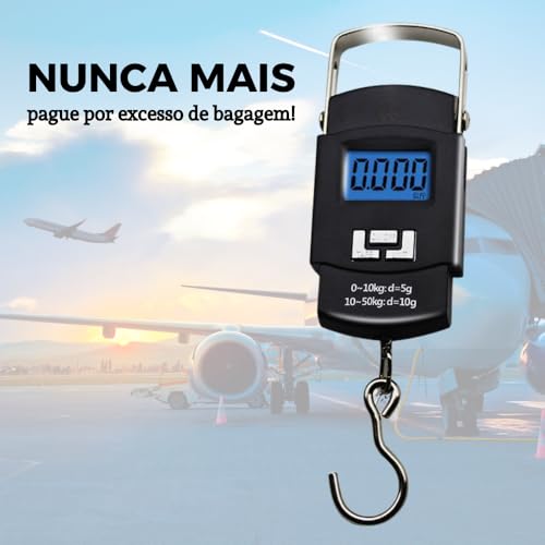 Balança Digital Portátil Bagagem Pilhas Inclusas Capacidade 50KG LCD Prática Alça Reforçada em Aço I