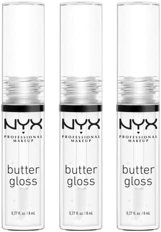 NYX PROFESSIONAL MAKEUP Butter Gloss, Non-Sticky Lip Gloss - Sugar Glass (Clear), Pack Of 3