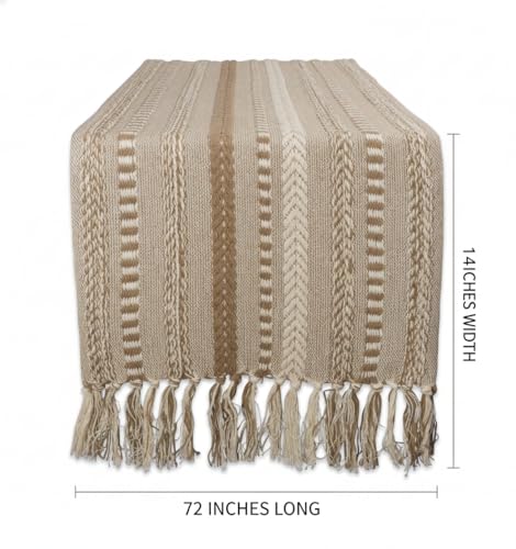 Image of E-EZRA Premium Cotton Table Runner Cream Brown Long Ethnic Table Home Decor Thread Traditional Dining Table Cloth Runner Up | 72 By 14 Inches Decorative Tablemats Handcrafted Parties, Events