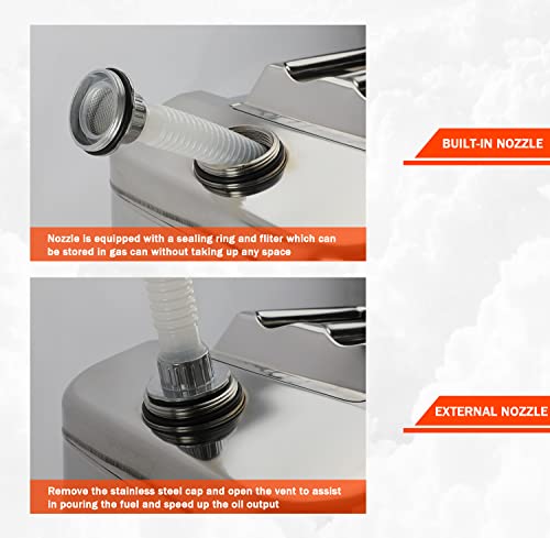 Drfg 40L/10.6Gallon Stainless Steel Gas Can, Tight Sealed Thickened Fuel Can With 3 Handles, Safety Portable Emergency Gasoline Diesel Can Tank, Flexible Spout & Vent Kit For Cars, Trucks And Boat #TOP2