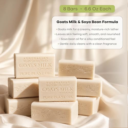 Image of Australian Botanical Soap 6.6 OZ, Pack of 16, Goat Milk Soap Bars with Soya Bean Oil, Enriched with Organic Shea Butter, Suitable for All Skin Types, Packaging May Vary