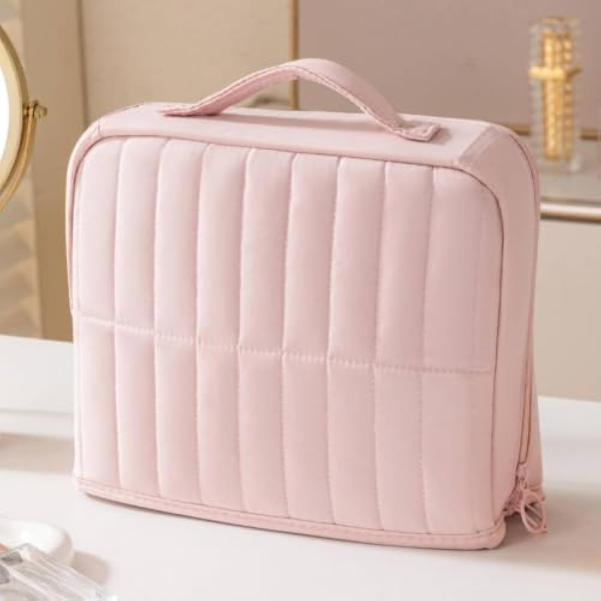 Padded Standing Makeup Organizer with Multiple Pockets, Black