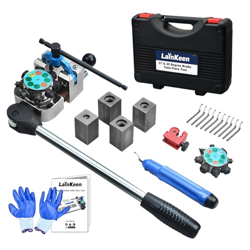 LainKeen Professional Brake Tube Line Flaring Tool 45 and 37 Degree Set, Single, Bubble, Double Flare Tool Kit