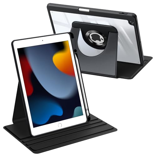 Coque iPad 10.2 anti-choc évite la perte du stylet avec housse noire rotative 360