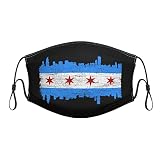Face Mask City of Chicago Flag Dust Mask Breathable Adjustable Reusable Windproof Cover Black