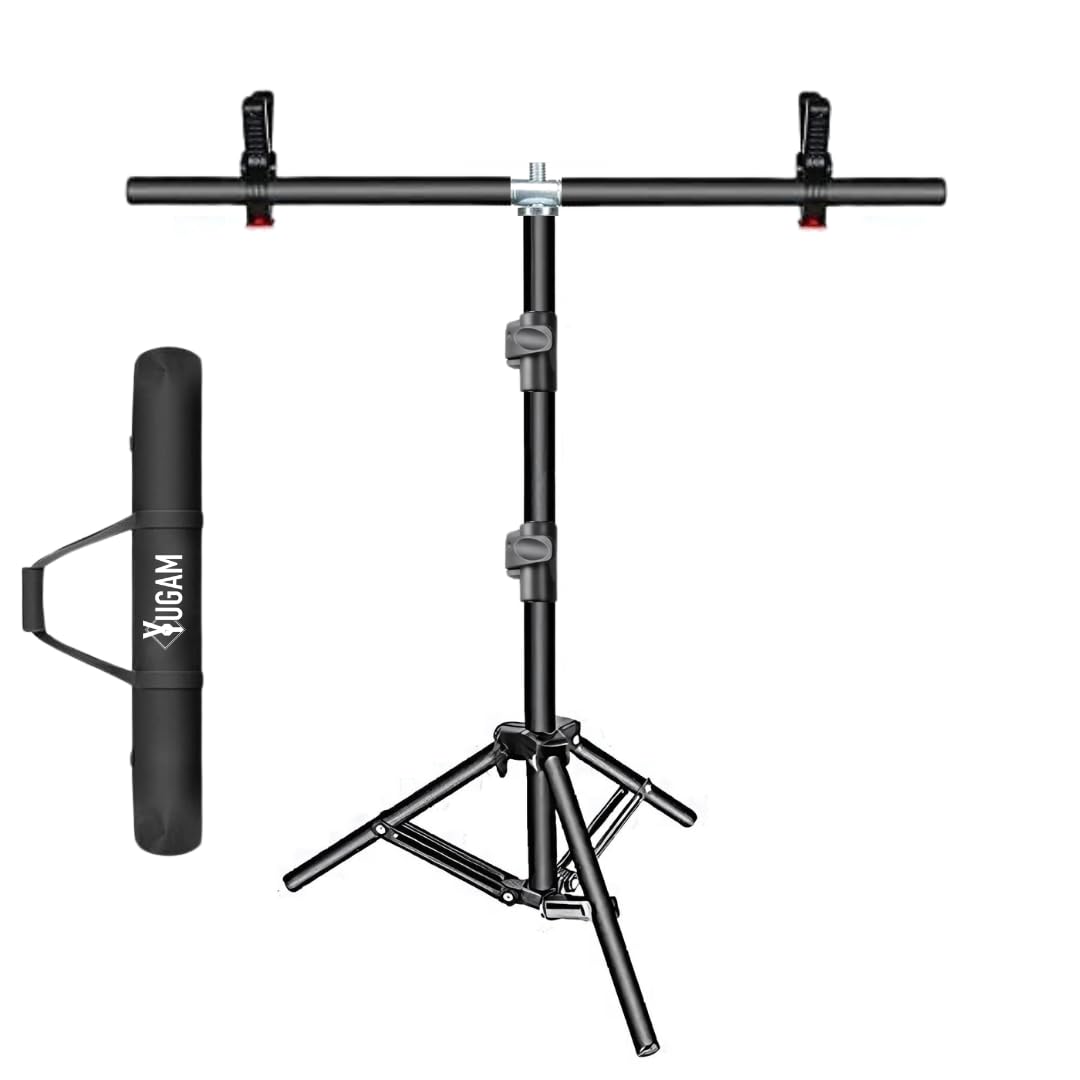 YUGAM 5 feet Mini T-Shape Photo & Videography Background Stand Kit, 5 Foot Height Adjustable, with Carry Bag, & 2Clip-image-9