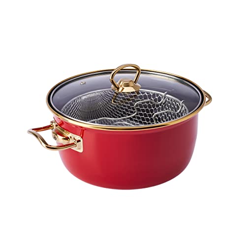 Karaca Sartén retro esmaltada roja con adornos dorados de estilo retro, superficie higiénica, no retiene olores desagradables ni bacterias, color rojo