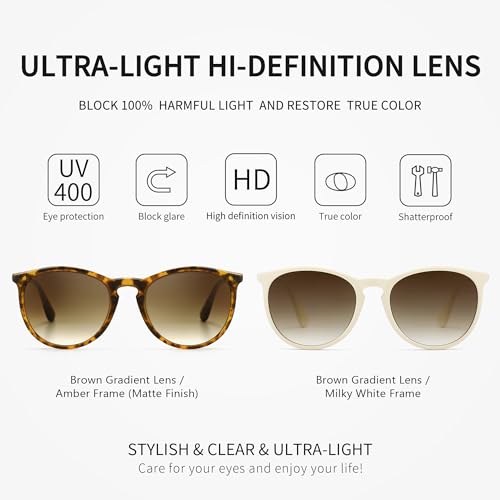 SUNGAIT 2 pairs Vintage Round Sunglasses for Women Men Classic Retro Designer Style SGT567HPSC-RBSC-9