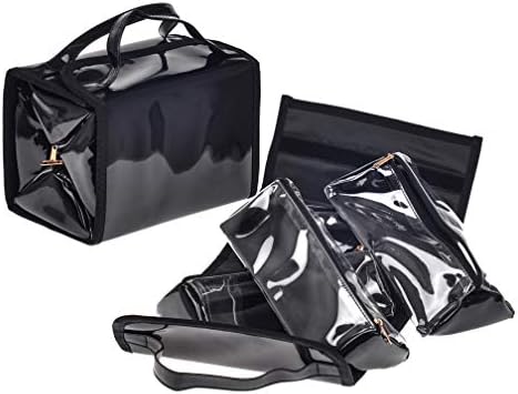 Jula Vance Waterproof Portable Small Hanging Roll-Up Black Patent Leather Travel Makeup Bag Cosmetic Case Bag Toiletry Kits Organizer with 4 Removable Storage Pouche