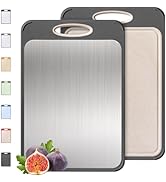 2 in 1 Stainless Steel Cutting Board with Handle Chopping Large Big Small Metal Carving Kitchen M...