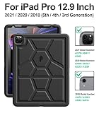 Poetic TurtleSkin Wytrzymałe etui zaprojektowane dla iPada Pro 12,9 2021/2020/2018 5., 4., 3. generacji, wytrzymałe, odporne na wstrząsy i upadki, przyjazne dla dzieci, silikonowe etui, czarne