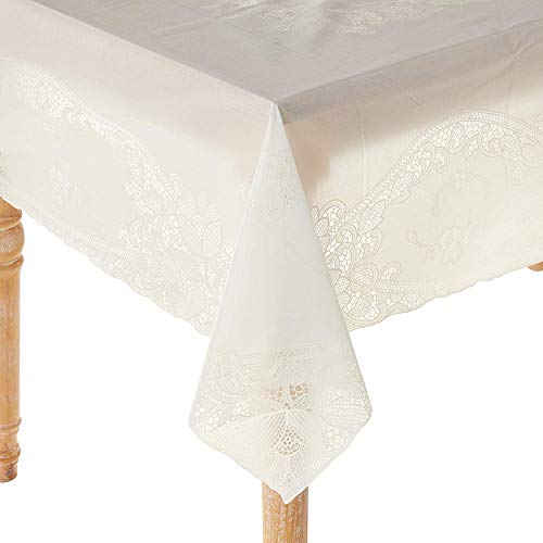 Violet Linen Vinyl Lace Battenberg Floral Design Tablecloths, 60 X 90, Ivory