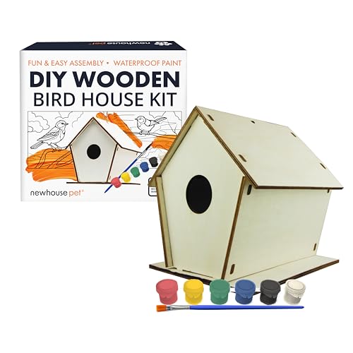 Newhouse Pet DIY Wooden Birdhouse Kit NHP-DIYH-SQ, Easy-to-Build DIY Birdhouse Kit for Kids, Arts and Crafts for Adults and Kids, Bird House for Outside with Weather-Resistant Acrylic Paints