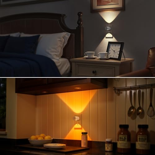 Image of Briignite LED Night Light Project 180 Rotating Night Lights Plug into Wall | 2 Pack Mini Lens, Dusk to Dawn Sensor, 3000K /5000K /Amber Dimmable Nightlight for Hallway Bathroom Room Decor, White Cover
