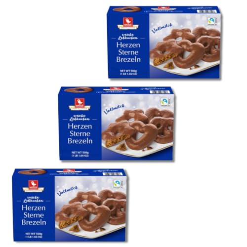 Weiss zarte Lebkuchen Herzen Sterne Brezeln Vollmilch 3er Set (3x500g Box blau)