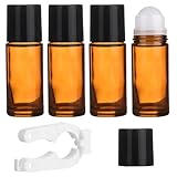 4Pcs 50ml Amber Glass Roll On Bottles with 1 Opener Tool, Refillable Essential Oil Roller Bottles, Leak-Proof DIY Deodorant Containers for Perfume, Cosmetics, Balm, Sunscreen, Moisturizer, Beauty Oils