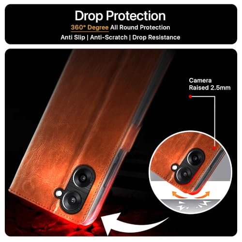 Image of FLIPPED Hand Stitched Honeycomb Dual Design Back Flip Cover Case for 1+ OnePlus Nord CE 5 5G (Shock Proof | Leather Finish | Wallet Case Card Holders & Stand) - Tanned Brown