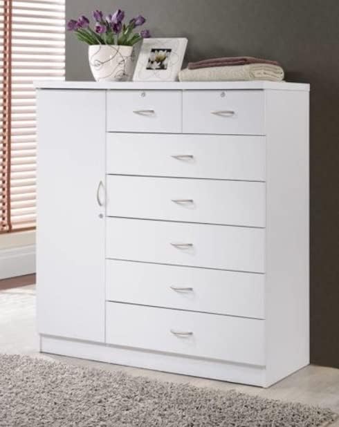 Cómoda con cajones profundos para dormitorio cómoda de 7 cajones con armario lateral equipada con 3 estantes color blanco