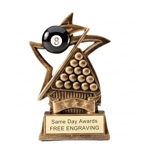 Same Day Awards Billiards Star Sport Trophy 6 Inch – Custom Engraved Pool Award with 3 Lines of Text for Leagues Tournaments Teams and Competitive Pool Events