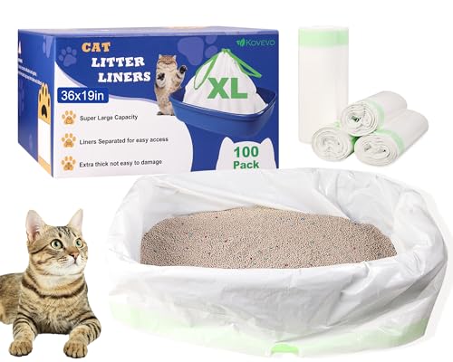 100 Pack Litter Box Liners Large - Extra Thick Jumbo Cat Litter Bags, 36