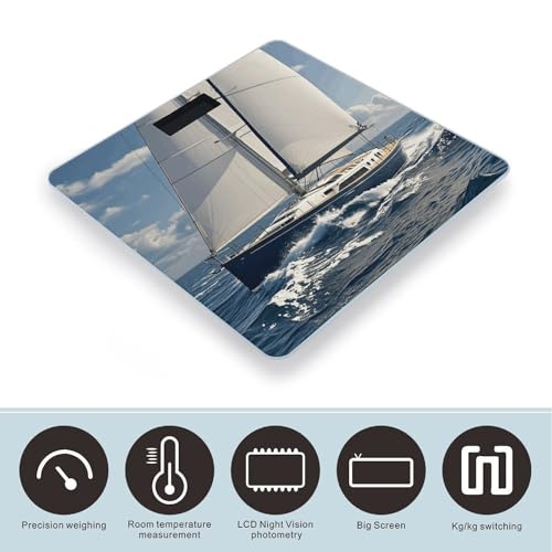 Báscula digital de baño con diseño de velero náutico miniatura 3