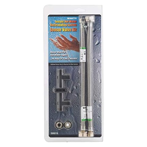 Watts Premier Replacement Sensor Valve Kit for 500800, 500805, HWRS-WH Watts Instant Hot Water Recirculation System, Two 12" Supply Lines, Two Reduced Fittings 1/2" FTP - 3/8" MPT, Two Mounting Screws Cover