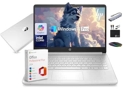 HP 14' Laptop Computer 2025-2026 Business Student, Copilot AI, Lifetime Office, 4-Core Intel CPU, 16GB RAM, 628GB Storage (128GB UFS +500GB Ext), Wi-Fi 6, 10+ Hrs, MarxsolAccessory, Win 11 Pro, Silver
