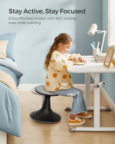 Image of SONGMICS Kids Wobble Chair 5-8Y, Active Sitting Stool with Focus Support, 15.1 inch Height 154 lb Capacity, Anti-Slip Base Tool-Free Assembly, Ink Black and Dove Gray UOSC009B01