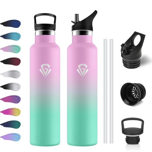 Botella Agua Termica 1L, Botella Acero Inoxidable de Doble Pared, Cantimplora Termica con Pajita, sin BPA, Reutilizable, Fácil de llevar, Termo para Oficina, Bicicleta, Escuela, Adultos, Colegio