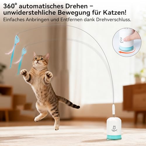 Migipaws Interaktives Katzenspielzeug mit starkem Saugnapf, 70 cm flexiblem Draht und DIY Biegedesign, Katzenangel mit Federn & Auto-Timer, Katzenspielzeug selbstbeschäftigung,wiederaufladbar – Bild 3