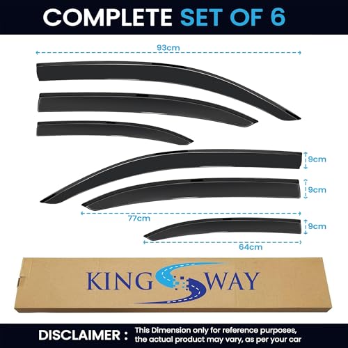 KINGSWAY Accessories Side Window Door Visor Only Compatible with Mahindra XUV 700 Year 2021 Onwards All Model, Premium Range Unbreakable Car Rain Guard Side Rear Wind Deflectors, Set of 6 Pcs