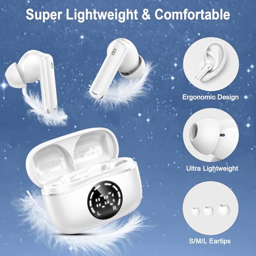 Image of Bluetooth 5.4 Headphones, 2025 Wireless Earbuds 3D Hi-Fi Stereo Bass Ear Buds, 4 ENC Noise Cancelling Mic, 3g USB-C in-Ear Earphone Sport, IP-X7 Waterproof Workout Gym for Android iOS Laptop Pad