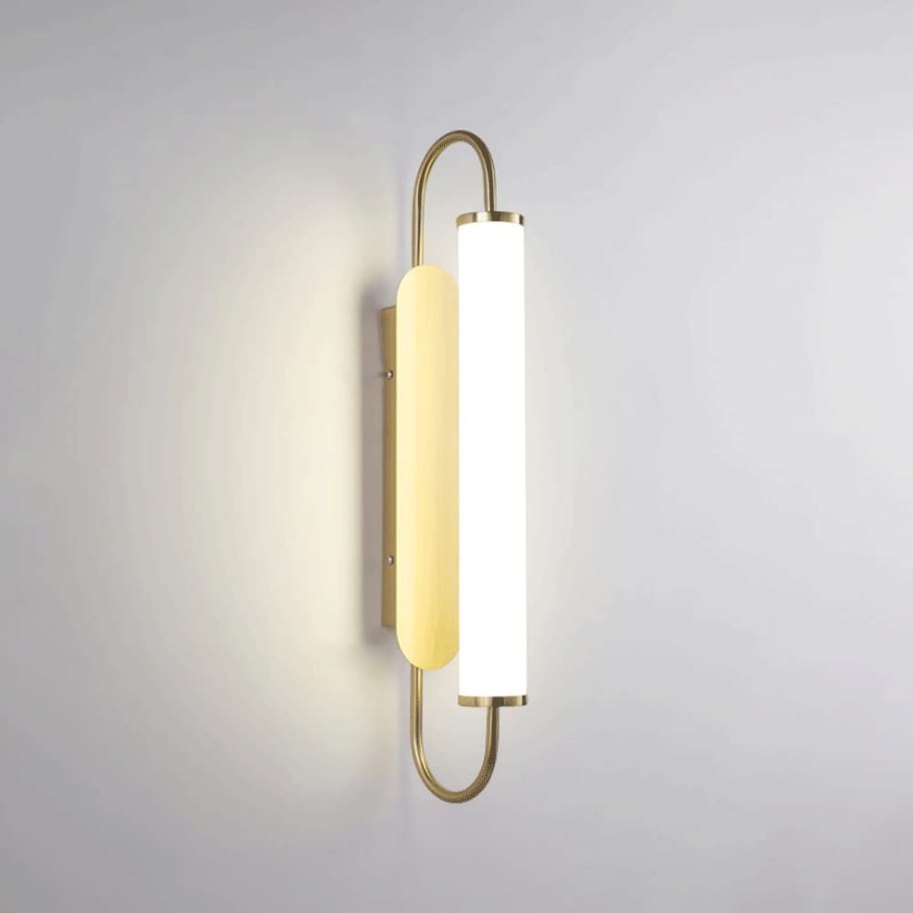 HCZKIUJY Simple Long Tube Bedside Lamp, Retro Metal Wall Sconce with Flute Glass Lampshade Wall Lamps, Villa Decoration Industrial Wall Light, Golden Simple Corridor Wall Lights 12W LED (Warm Light)