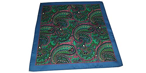 D&L Menswear Blue Green Paisley Silk Pocket Square