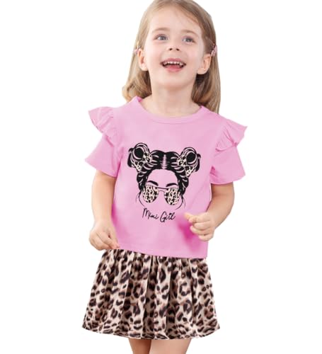 Image of Akyzic Little Girl Skirt Outfit Two Piece Spring Summer Outfit Butterfly Dress Cat Print Skirt Toddler Girl Outfit Set