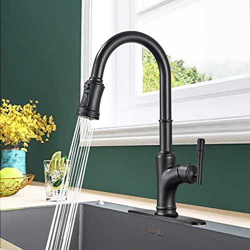 Wasserhahn Küche Schwarz Küchenarmatur Magnet mit Brause Ausziehbar 360° schwenkbar Spültischarmatur Mischbatterie aus Messing Einhebelmischer Spültischbatterie Cover