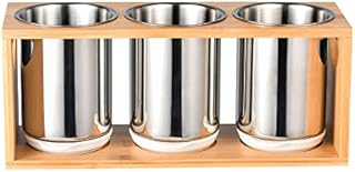 IMEEA Flatware Organizer Cutlery Holder Utensil Caddy with Bamboo Base SUS304 Stainless Steel Utensil Crock for Kitchen Countertop