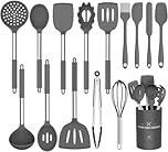 Kitchen Utensil Set, 15pcs Silicone Cooking Kitchen Utensils Set, Cooking Tools Turner Tongs Spatula Spoon for Nonstick Heat Resistant Cookware - (Grey)